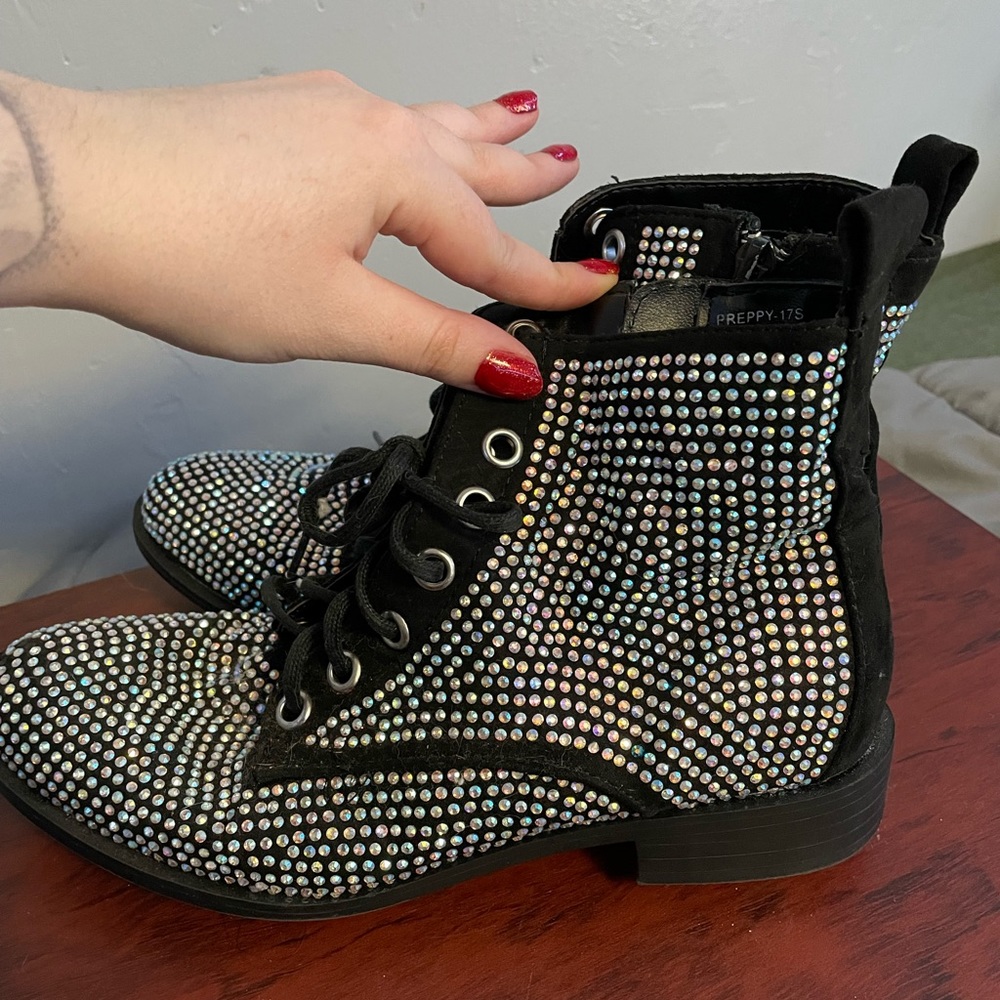 Sparkly rhinestone combat boots size 6.5